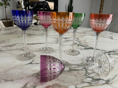 Baccarat - Modèle Cavour 6 Verres à Vin Du Rhin Roemer En Cristal H: 18,5 cm