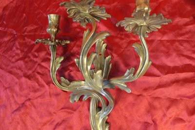 Pair of Louis XV style bronze 3-light wall lights, early 20th century height: 46 cm