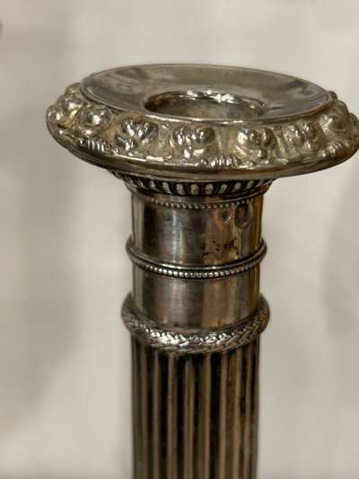 Pair of Solid Silver Candlesticks, France, Restoration Period, Vieillard Hallmark (1819-1838)