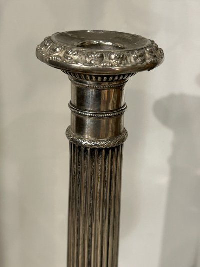 Pair of Solid Silver Candlesticks, France, Restoration Period, Vieillard Hallmark (1819-1838)