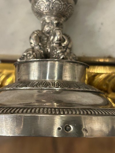 Pair of Solid Silver Candlesticks, France, Restoration Period, Vieillard Hallmark (1819-1838)