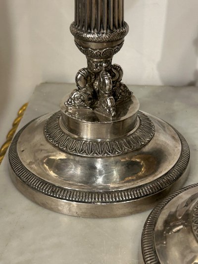 Pair of Solid Silver Candlesticks, France, Restoration Period, Vieillard Hallmark (1819-1838)