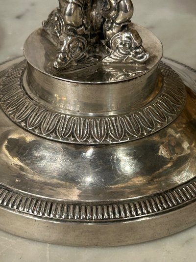 Pair of Solid Silver Candlesticks, France, Restoration Period, Vieillard Hallmark (1819-1838)