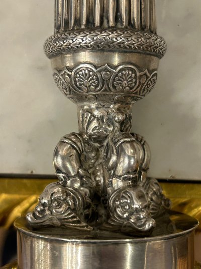 Pair of Solid Silver Candlesticks, France, Restoration Period, Vieillard Hallmark (1819-1838)