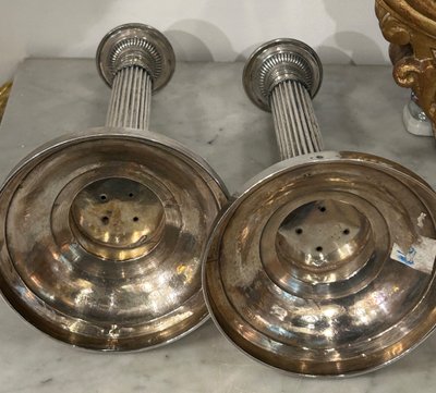 Pair of Solid Silver Candlesticks, France, Restoration Period, Vieillard Hallmark (1819-1838)