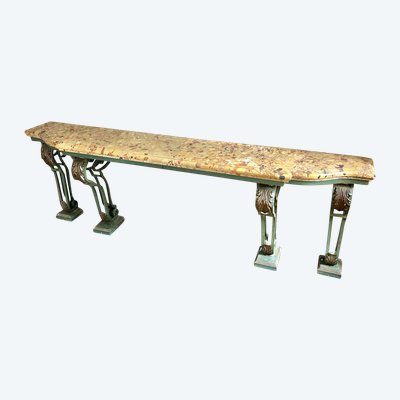 Consolle in ferro battuto stile Luigi XV molto grande, fine XIX secolo, L 260 cm 
