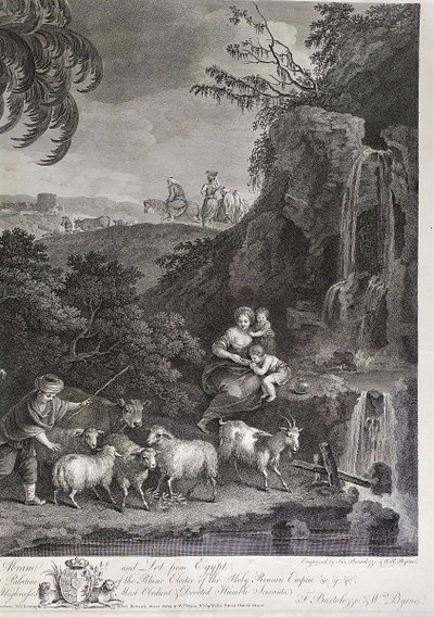 Der Auszug Abrahams und Lots aus Ägypten, biblische Szene nach Zuccarelli, 18. Jahrhundert, Gravur 