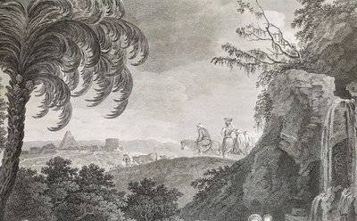 Der Auszug Abrahams und Lots aus Ägypten, biblische Szene nach Zuccarelli, 18. Jahrhundert, Gravur 
