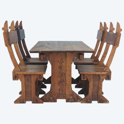 Set of table and 4 mountain chairs in solid oak