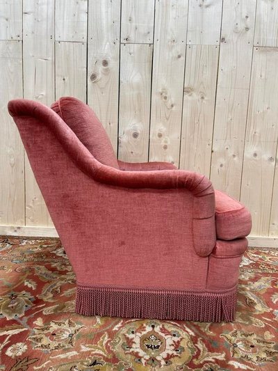 Sedia in stile copud in velluto rosa imbottito