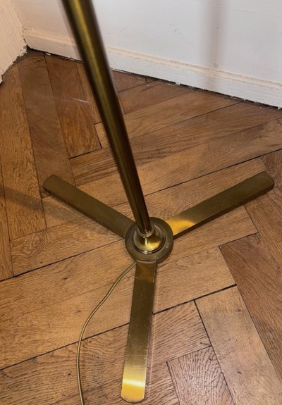 Maison CHARLES (Signed) Tripod floor lamp in brass and gilded bronze.