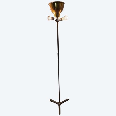 Maison CHARLES (Signed) Tripod floor lamp in brass and gilded bronze.
