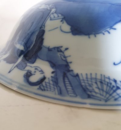 Late Qing blue and white porcelain bowl with immortals; 19th c China