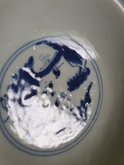 Late Qing blue and white porcelain bowl with immortals; 19th c China