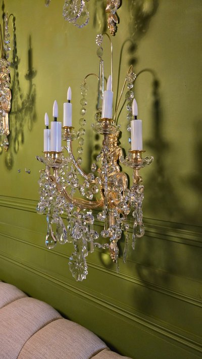 Set of 4 Bronze and Crystal Wall Lights – 19th Century