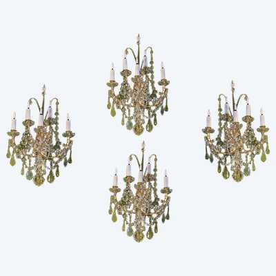 Set of 4 Bronze and Crystal Wall Lights – 19th Century