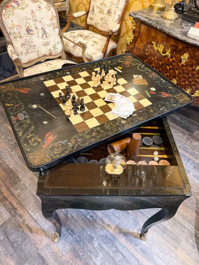 Games Table for Chess, Checkers, and Tric-Trac with Marquetry and Painting, Louis XV Period circa 17