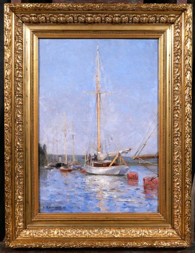 Gustave RAVANNE 1854-1904 Bateaux au port de Meulan, tableau, impressionnisme, vers 1880-90