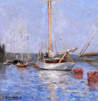 Gustave RAVANNE 1854-1904 Bateaux au port de Meulan, tableau, impressionnisme, vers 1880-90