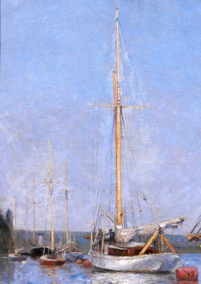 Gustave RAVANNE 1854-1904 Bateaux au port de Meulan, tableau, impressionnisme, vers 1880-90