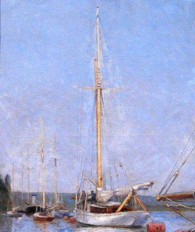 Gustave RAVANNE 1854-1904 Bateaux au port de Meulan, tableau, impressionnisme, vers 1880-90