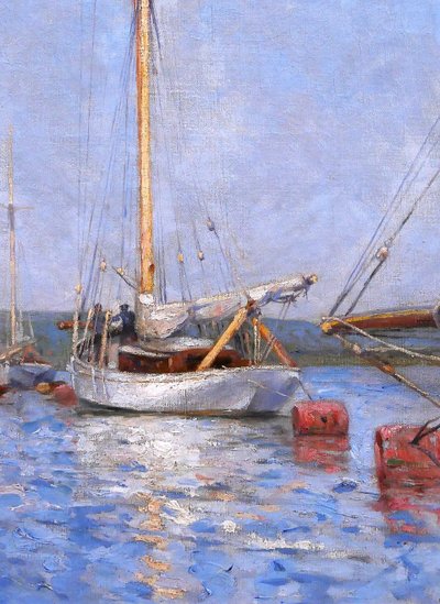 Gustave RAVANNE 1854-1904 Bateaux au port de Meulan, tableau, impressionnisme, vers 1880-90