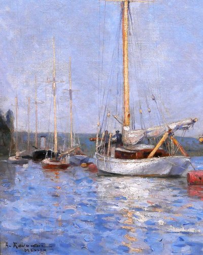 Gustave RAVANNE 1854-1904 Bateaux au port de Meulan, tableau, impressionnisme, vers 1880-90
