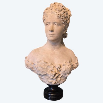 Busto di giovane donna, calco in gesso patinato, periodo Napoleone III