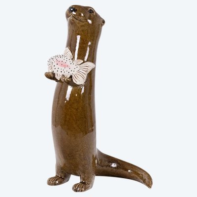 Valerie Courtet. Lontra che tiene in mano un pesce. Contemporaneo. Codice articolo: LS6420551A