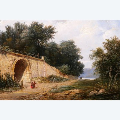 Christian BRUNE 1793-1849 Landschaft mit einer Brücke, Gemälde um 1820-30 Romantik Bertin