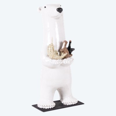 Valérie Courtet. Bear presenting 3 animals. Contemporary. LS64211605M