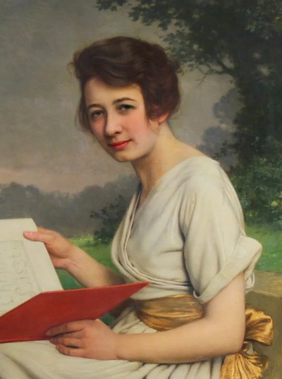 Portrait d'une femme dans un jardin, peinture à l'huile sur panneau par Jan Van Beers 1900