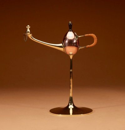  Lampada a olio a forma di sigaro in stile Art Nouveau di Jan Eisenlöffel, progettata per WMF, circa 1900.