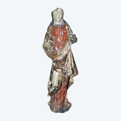 Sculpture en bois polychrome représentant la Vierge XVIIe siècle