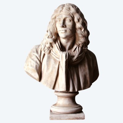 Sculpture Buste en terre cuite de Sèvres de Molière d'après Jean Antoine Houdon