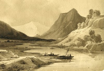 Charles Caïus RENOUX  (1795-1846) Paysage -   Dessin original ancien au lavis