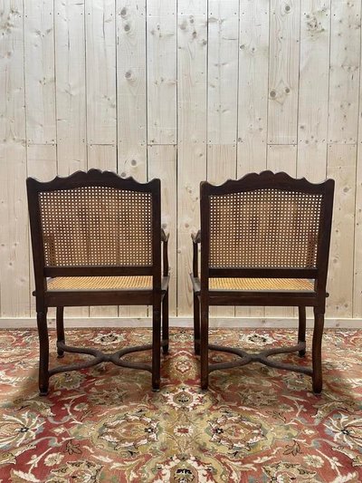 Pair of Louis XIII style armchairs sheep bone in cannia.