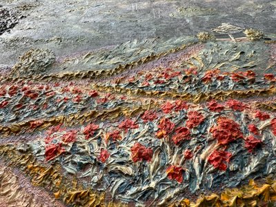 Huile sur toile ancienne, jardin à la française fleuri ,paysage XXème siècle signé 