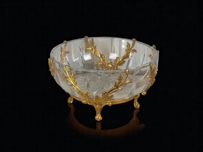 CUT CRYSTAL CUP WITH A GILT BRONZE MOUNT WITH OAK LEAF DECOR