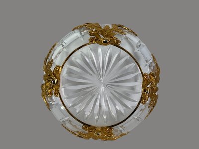 CUT CRYSTAL CUP WITH A GILT BRONZE MOUNT WITH OAK LEAF DECOR