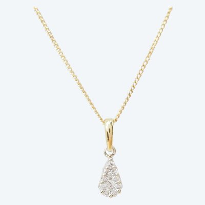 Collier pendentif goutte en or bicolore et diamants