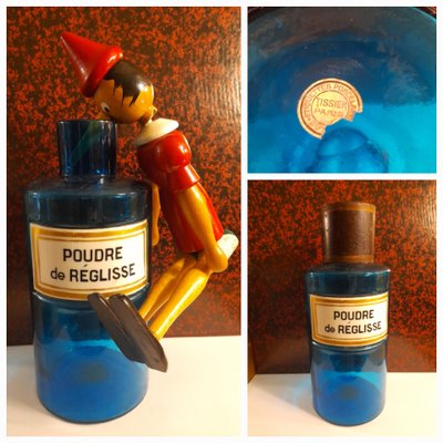 6 blue glass apothecary jars