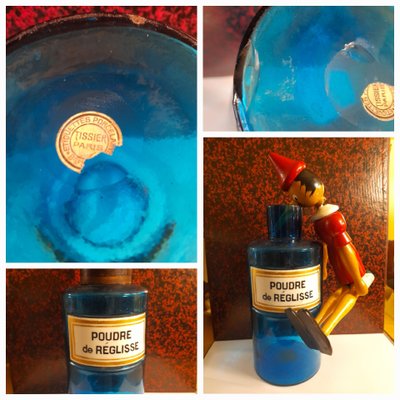 6 blue glass apothecary jars