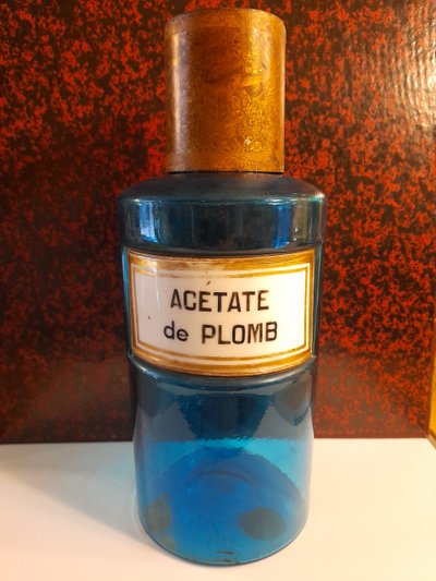 6 blue glass apothecary jars