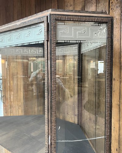 Hammered iron display cabinet