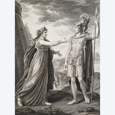 Ariane Et Alexandre  Gravure Ancienne Néo-classique 19ème d'Après François Gérard