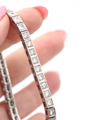 Bracciale tennis Art Déco con 4 carati di diamanti in platino e oro 18 carati, Bracciale Art Déco, Linea di diamanti
