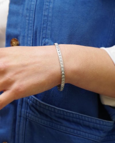 Bracciale tennis Art Déco con 4 carati di diamanti in platino e oro 18 carati, Bracciale Art Déco, Linea di diamanti