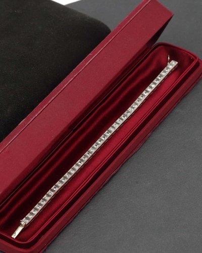 Bracciale tennis Art Déco con 4 carati di diamanti in platino e oro 18 carati, Bracciale Art Déco, Linea di diamanti