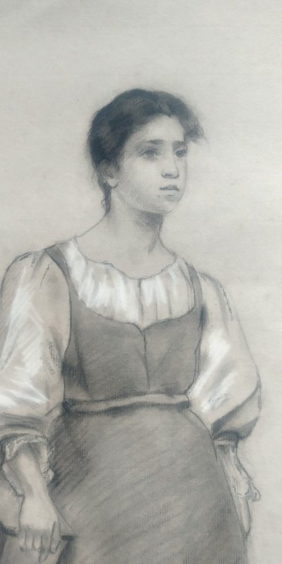Jeune Paysanne Dessin Attribué à Jules Breton